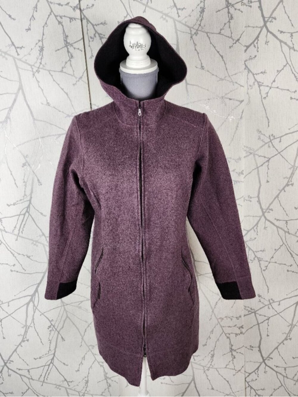Ibex Purple 94% Merino Wool Full Zip Long Hooded Pez Sweater